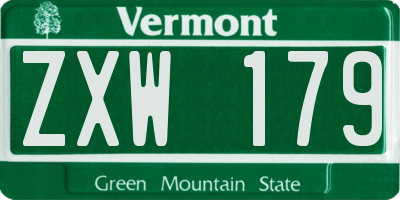 VT license plate ZXW179