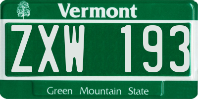 VT license plate ZXW193