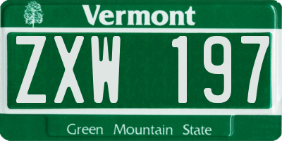 VT license plate ZXW197