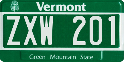 VT license plate ZXW201