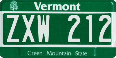 VT license plate ZXW212