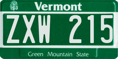 VT license plate ZXW215