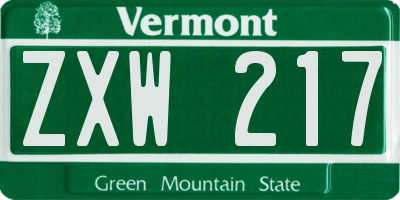 VT license plate ZXW217