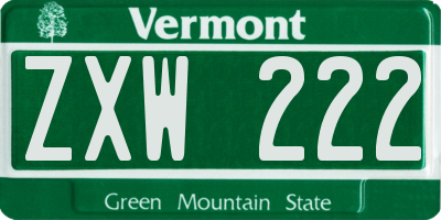 VT license plate ZXW222