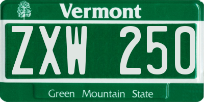 VT license plate ZXW250