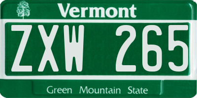 VT license plate ZXW265