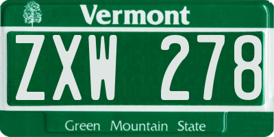 VT license plate ZXW278