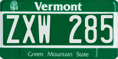 VT license plate ZXW285