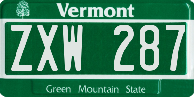 VT license plate ZXW287