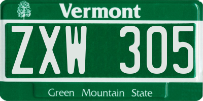 VT license plate ZXW305