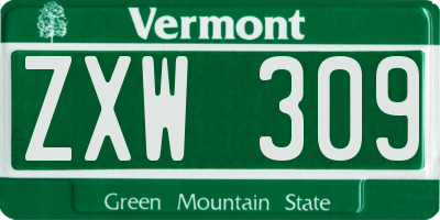 VT license plate ZXW309