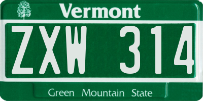 VT license plate ZXW314