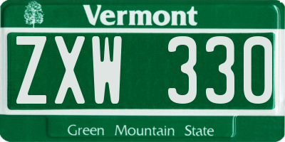 VT license plate ZXW330