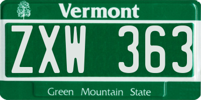 VT license plate ZXW363