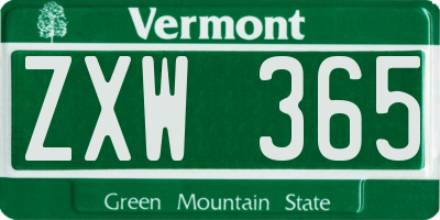 VT license plate ZXW365