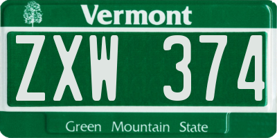 VT license plate ZXW374