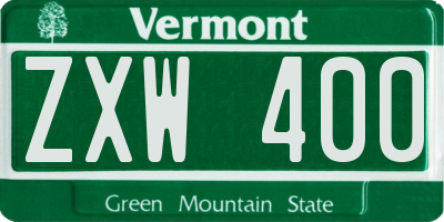 VT license plate ZXW400