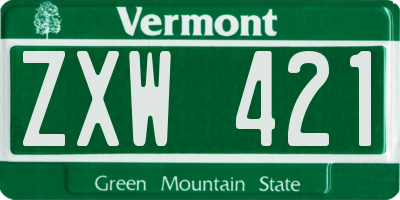 VT license plate ZXW421