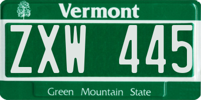 VT license plate ZXW445