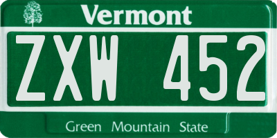 VT license plate ZXW452