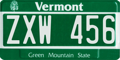 VT license plate ZXW456