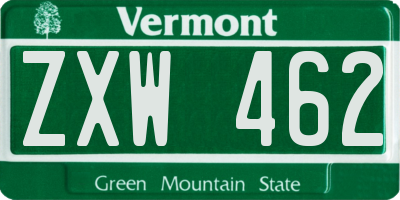VT license plate ZXW462