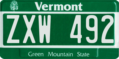 VT license plate ZXW492