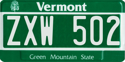 VT license plate ZXW502
