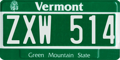 VT license plate ZXW514