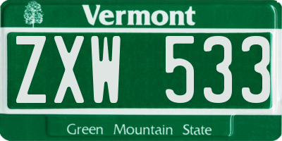 VT license plate ZXW533