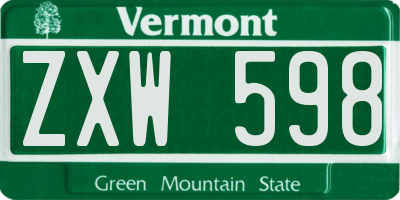 VT license plate ZXW598
