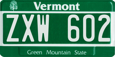 VT license plate ZXW602