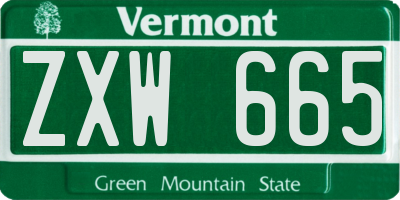 VT license plate ZXW665