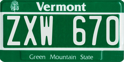 VT license plate ZXW670