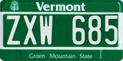 VT license plate ZXW685