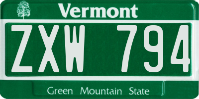VT license plate ZXW794
