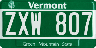 VT license plate ZXW807