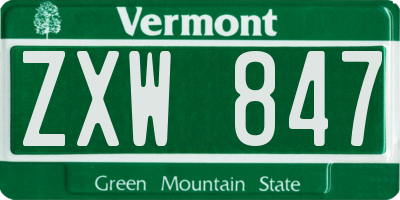 VT license plate ZXW847