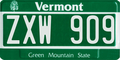 VT license plate ZXW909