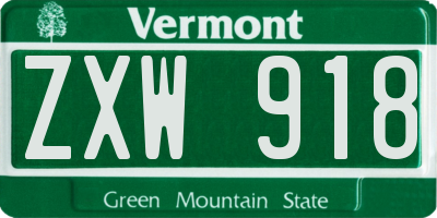 VT license plate ZXW918