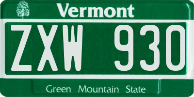 VT license plate ZXW930