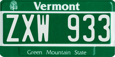 VT license plate ZXW933