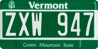 VT license plate ZXW947