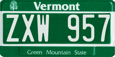 VT license plate ZXW957
