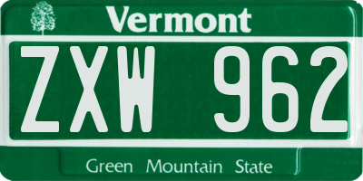 VT license plate ZXW962