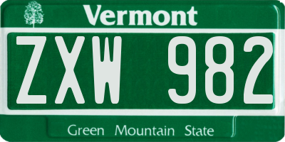 VT license plate ZXW982