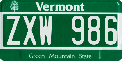 VT license plate ZXW986
