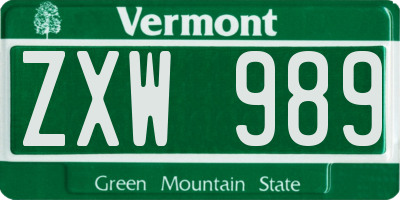 VT license plate ZXW989