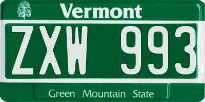 VT license plate ZXW993