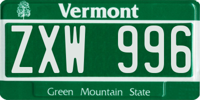 VT license plate ZXW996